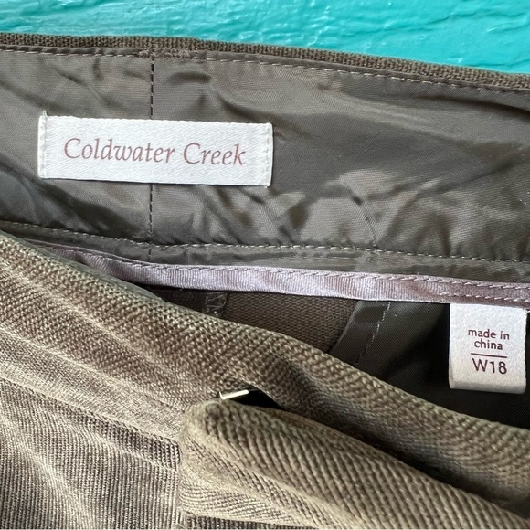 COLDWATER CREEK WHISPER CORDUROY DARK OLIVE WIDE LEG TROUSERS PANTS SIZE 18W - Picture 3 of 9